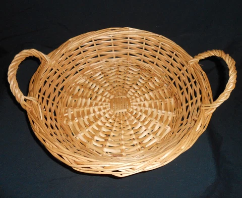 Round Wicker Bread Muffin Basket w/ Side Wing Handles 11 1/2" D. x 3" D Cover