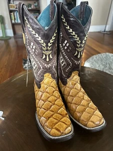 Ferrini Bronco Zigarre Pirarucu Druck eckige Zehenpartie Leder Cowboystiefel 8D neu ohne Karton - Bild 1 von 12