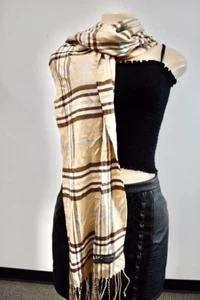 DG Designer Brown Plaid 100% Cashmere Scarf Shawl On Sale - Picture 1 of 5