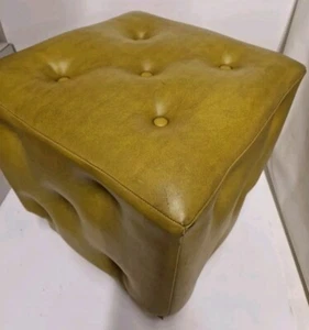 H12-AL Vintage Chesterfield Style STIL LEDER Hocker Stuhl Gelb 50er Mid Century - Bild 1 von 8