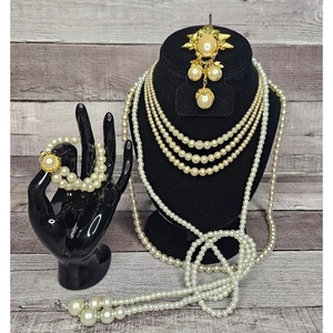 Lote de 5 piezas de JOYERÍA DE PERLAS Collar Broche Pulsera Disfraz REGALO - Imagen 1 de 10