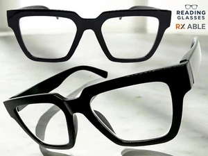 LECTORES DE GAFAS DE LECTURA RETRO MODERNAS DE GRAN TAMAÑO Marco negro grande grueso +1,75 - Imagen 1 de 6
