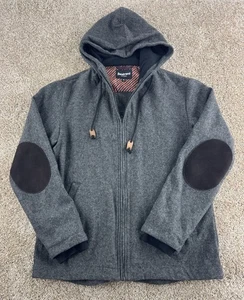 Betabrand Jacke Damen mittelgrau Wolle Kapuze Fischgrät Ellenbogen Patches - Bild 1 von 8