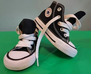 Converse All Star Infant High Top Shoes Black White Size 3 US 7J231 - Picture 1 of 10