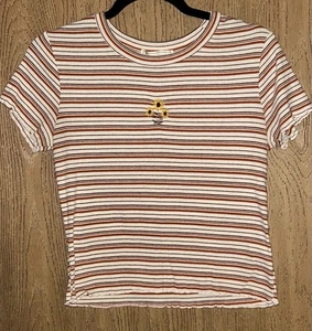 No Comment NY-LA Damen L Burgunderrot/Orange Streifen Stickerei Blumen Top - Bild 1 von 5