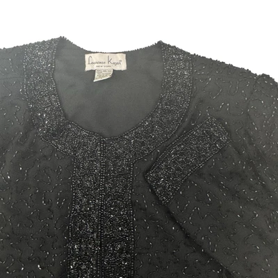 Chaqueta de Noche Laurence Kazar Vintage Negra Adorno de Cuentas Seda Mujer L Foto 1 de 4
