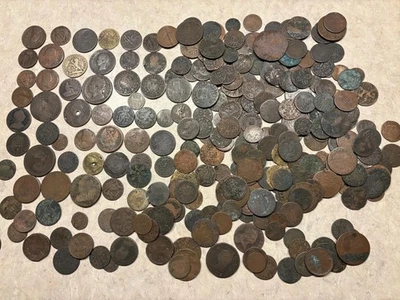 Huge Hoard Old European Copper Coins Well Worn & Blemishes 2.8 lbs SKU#37750 - Image 1 of 4