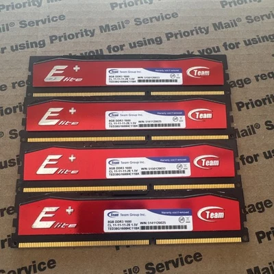 TEAM ELITE+ 4X8GB 32GB PC3-12800 DDR3 1600MHZ CL11 TED38G1600HC1-BK GAMING RAM - Image 1 of 4