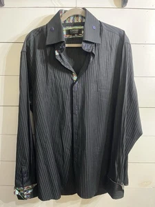 COOGI Classic Long Sleeve Button Shirt Black Boho Cuffs Men 4XLT 18 36/37 VTG - Picture 1 of 6