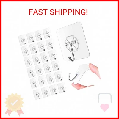 QUALIALL 33lbs Adhesive Hooks for Hanging on Wall or Ceiling, Heavy Duty, Clear, Damage F