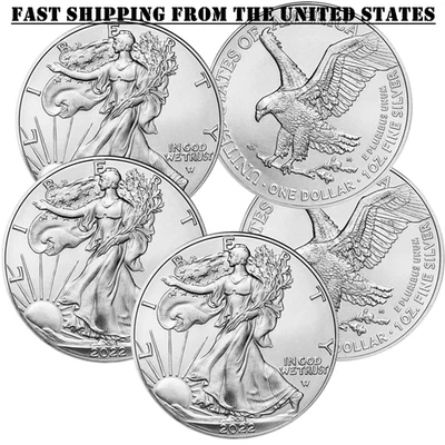 快速每日发货 批量 5 2022 年 1 美元 美国鹰银币 1 盎司 未流通 — 第 1/3 张图片