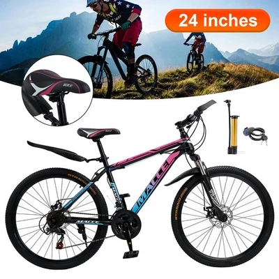 🔥24" Spoke Wheel 24 Speed Mountain Bicycle Adult Bike MTB w/ fender Blue + Pink - Image 1 of 4