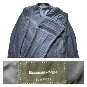 Ermenegildo Zegna Trofeo 600 Modern 2pc Suit Wool Silk Striped Navy Blue 46L Men - Picture 1 of 15
