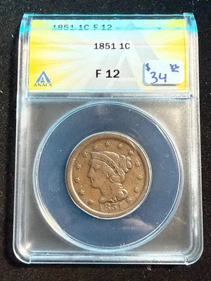 1851 CABELO TRANÇADO UM CENTAVO ANACS F 12 - Imagem 1 de 4