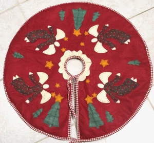 Gonna albero di NATALE vintage fatta a mano bordeaux angeli, stelle, alberi applique 25" - Foto 1 di 8