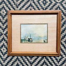 Vintage Miniature 3.5" Turner Print in 7" Wood Frame Boats at Sunrise Mariner 
