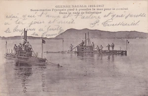 France WWI Submarine Postcard 1914-1917 Navy Bay of Salonique Salonica Greece - Picture 1 of 2