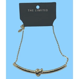 The Limited Curved Bar Knot Gold Tone Cable Chain Necklace New 16" - Picture 1 of 4