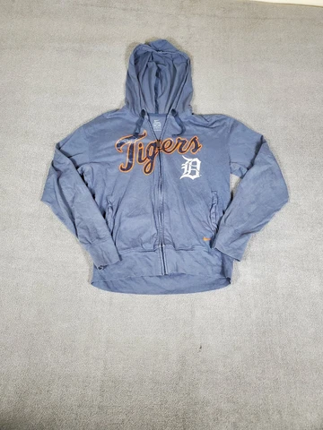 Detroit Tigers Sweater Mens Medium Blue Hoodie Full Zip Sweatshirt Baseball Nike Cover