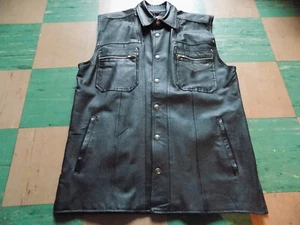 Harley Davidson Classic Biker Leather Vest Embroidered Zip Pockets M Lined EUC - Picture 1 of 14