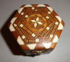 Vintage Marquetry Mosaic Inlaid Wood Trinket Box 2 3/4" Across
