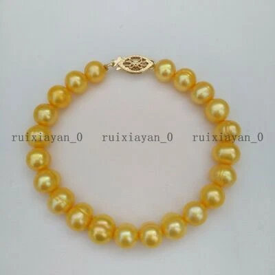 Linda pulseira de pérolas de ouro 14k 7,5-8" AAA+ 8-9mm natural do Mar do Sul P  - Imagem 1 de 4
