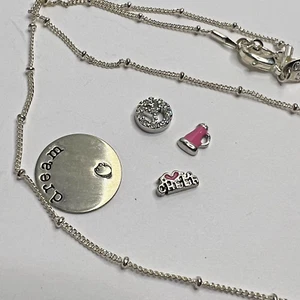 Origami Owl Silver Tone Necklace w/ Cheer Peace Charms Dream Locket Plate - Picture 1 of 7