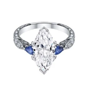 Anillo de compromiso moissanita corte marquesa blanco 2,00 oro blanco sólido 14 k talla 7,5 - Imagen 1 de 3