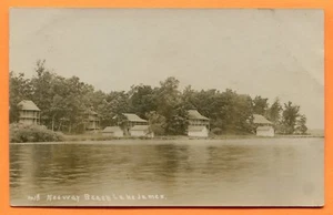 Lake James, IN, View of Nodway Beach, Old Real Photo Postcard, circa 1910 - Bild 1 von 3