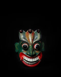 Sri Lankan 4 inch Handcrafted Traditional Wooden Mask – Naga Cobra Snake Motif - Picture 1 of 1