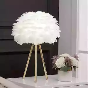 White Feather Tripod Lamp - Aesthetic Gold Table Lamp for Bedroom & Living Room - Picture 1 of 5