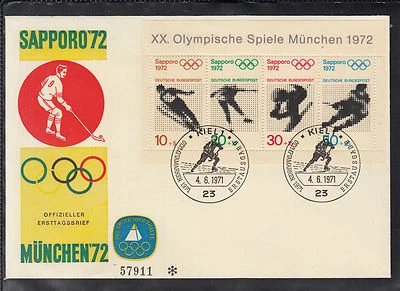 GERMANY 1971 Olympic Games / 3 x beautiful Large FDC with souvenir sheet - Image 1 of 3