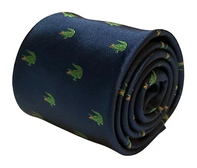 Frederick Thomas Designer Men-s Tie Dark Blue Navy alligator crocodile swamp