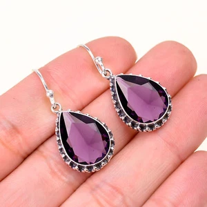 Purple Amethyst Gemstone 925 Sterling Silver Jewelry Earring, Girls Earring - Picture 1 of 4