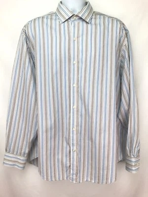 Camisa Johnston & Murphy Para Hombre 2XL Manga Larga Rayas Multicolor Ajuste A Medida Foto 1 de 4