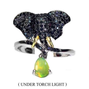 925 Sterlingsilber Ring Birne Feuer Opal 7x5mm Spinell Elefant Edelstein Schmuck - Bild 1 von 10