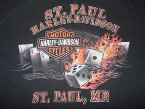 Harley Davidson Men’s L Back T shirt Minneapolis-St. Paul, MN Dice Cards Flames - Picture 1 of 4