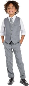 Linen Boys' Suit For Kid Summer Beach Wedding Groom Tuxedo Vest Pants Two Pieces - Picture 1 of 18