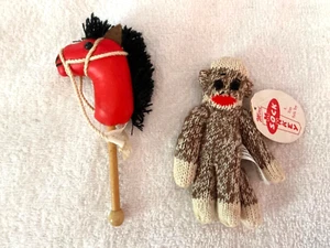 Vintage Mini Sock Monkey and Mini Hobby Horse from 1997 Discovery Kids Brand New - Picture 1 of 6