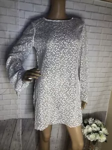Neu ohne Etikett Damen Partykleid Gr. M weiß weiß seitlich Pailletten Midi - Bild 1 von 16