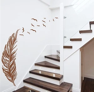 Large Feather Art Vinyl Wall Sticker, DIY Home Decor Wall Decal HIGH QUALITY - Picture 1 of 12