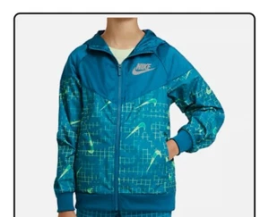 Nike Sportswear Blue Green Windrunner Jacket DA0758-301 Youth Size L Boy 10-12 - Picture 1 of 6