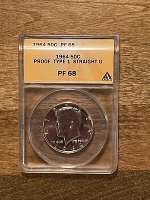 1964 Type 1 Straight G Kennedy Half NGC TY1 Straight G PF 68 * Rare Variety! * - Image 1 of 4