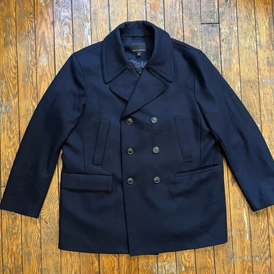 Chaqueta Banana Republic Peacoat Hombre XL Azul Marino Doble Pecho Mezcla Lana Foto 1 de 4