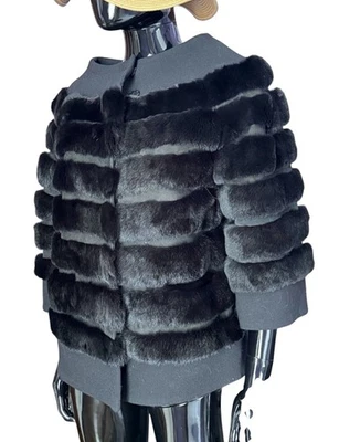 Armani Collezioni Rex Lapin Rabbit Fur Jacket with Wool Trim  Black Size 6 - Image 1 of 4