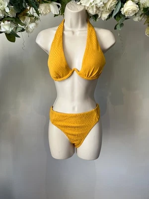 Conjunto de bikini TED BAKER TB 2 UK 10 mostaza jacquard bikini con aros halter top Foto 1 de 4