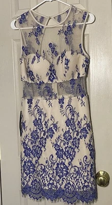 Vestido Formal Bebe Elegante Crema y Azul Encaje Cóctel Mediano ¡NUEVO CON ETIQUETAS! Foto 1 de 4