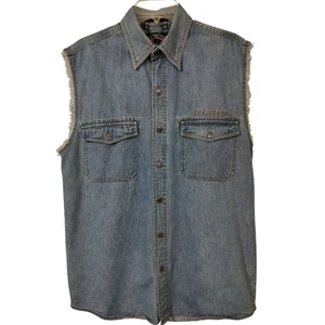 M653) Harley Davidson Herren ärmellose Cutoff Button Up Weste Blau Denim Medium - Bild 1 von 9