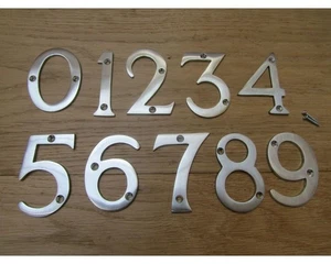 House Numbers Numerals door wall plaque sign Arts and crafts Satin chrome Finish - Picture 1 of 1