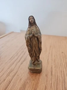 Antigua estatua de madera tallada y pintada tallada a mano Virgen María Jesús 4,75" superior - Imagen 1 de 9